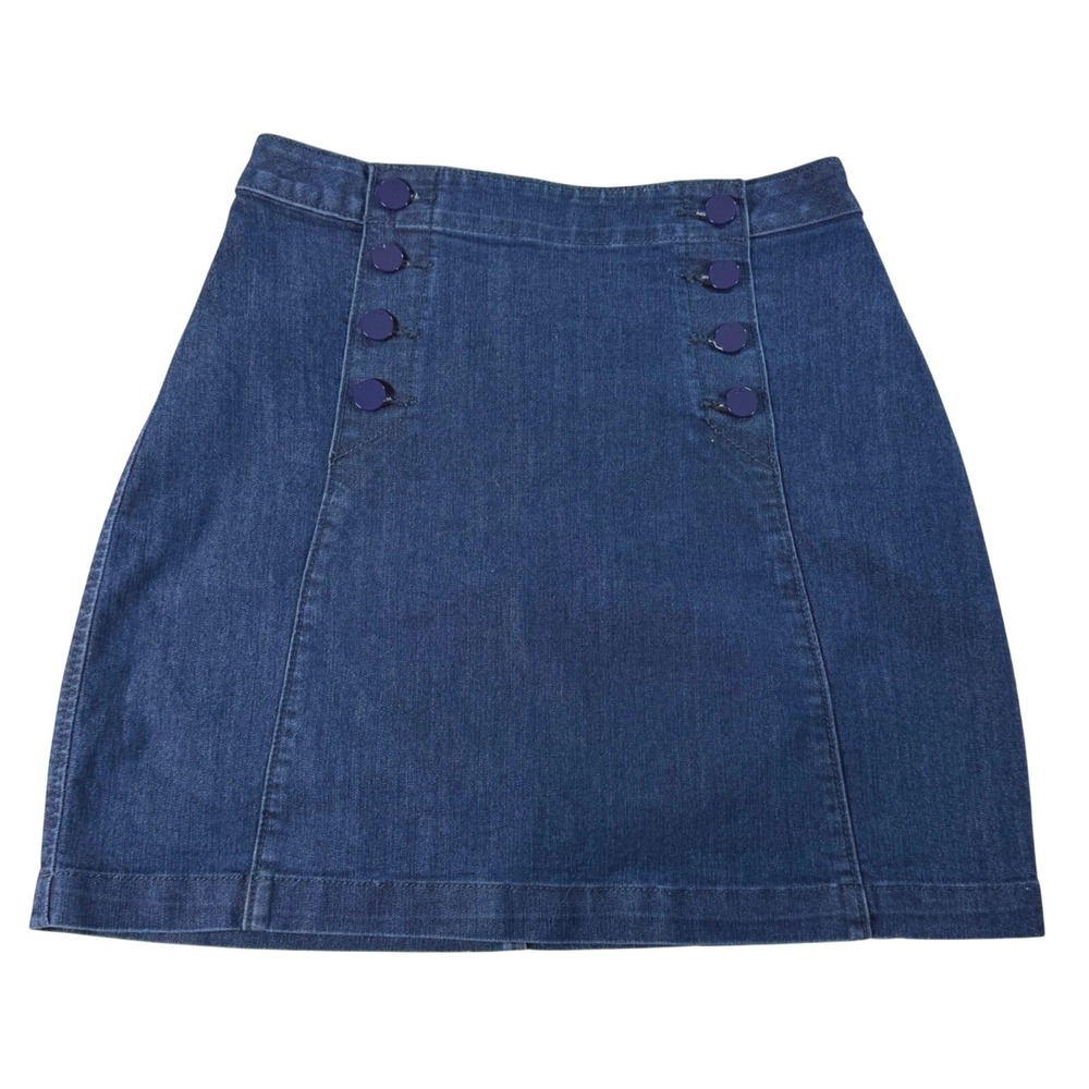 LOFT Women's Dark Wash Denim Sailor Button A-Line Jean Skirt Size 2 Chic Dressy